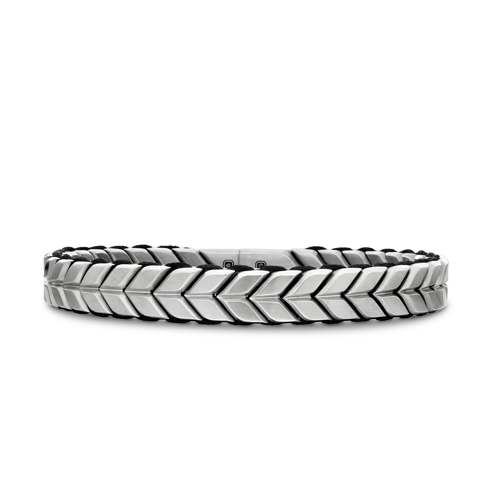 David Yurman Chevron Woven Bracelet In Sterling Silver With Black Nylon, 9mm - Size Medium