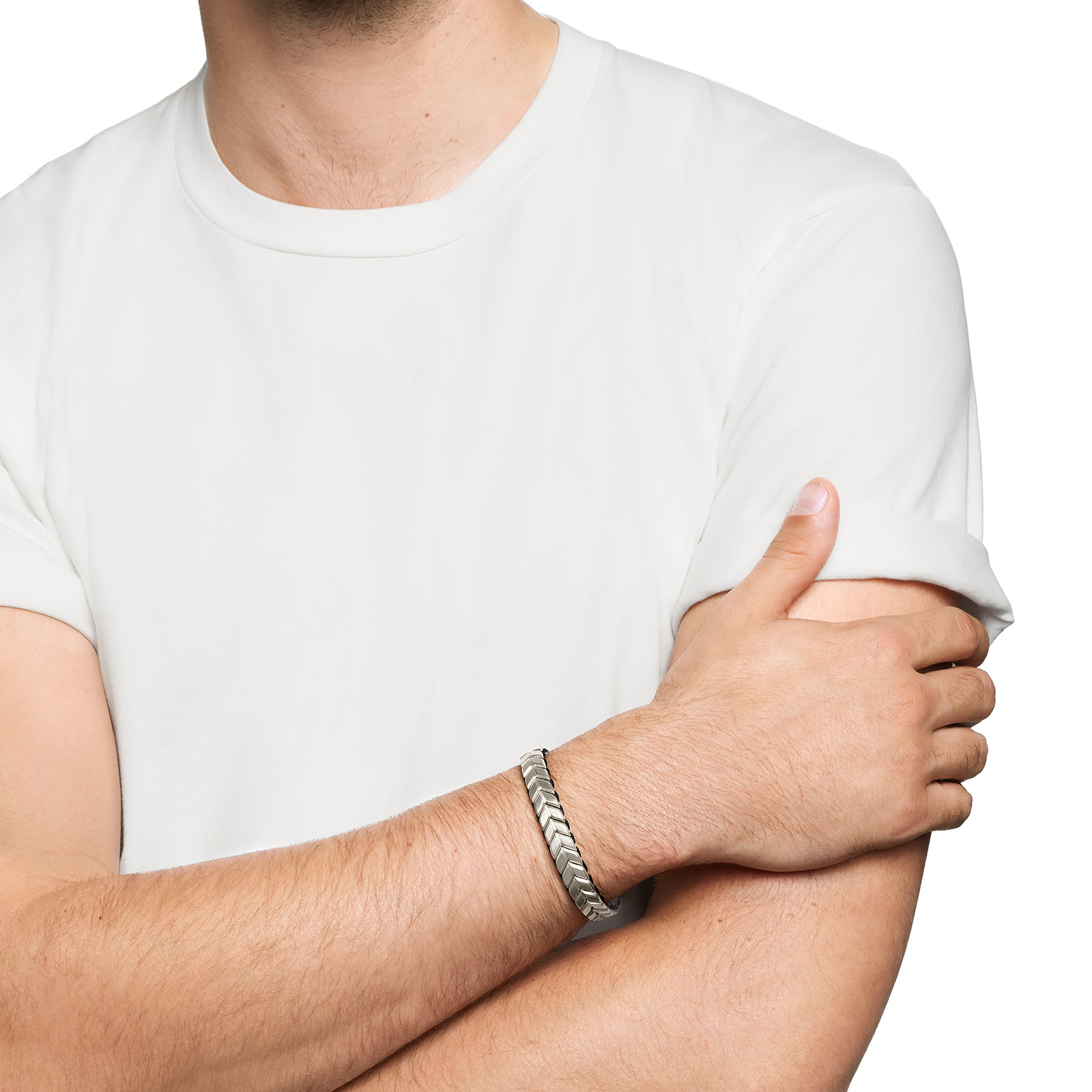 David Yurman Chevron Woven Bracelet In Sterling Silver With Black Nylon, 9mm - Size Medium