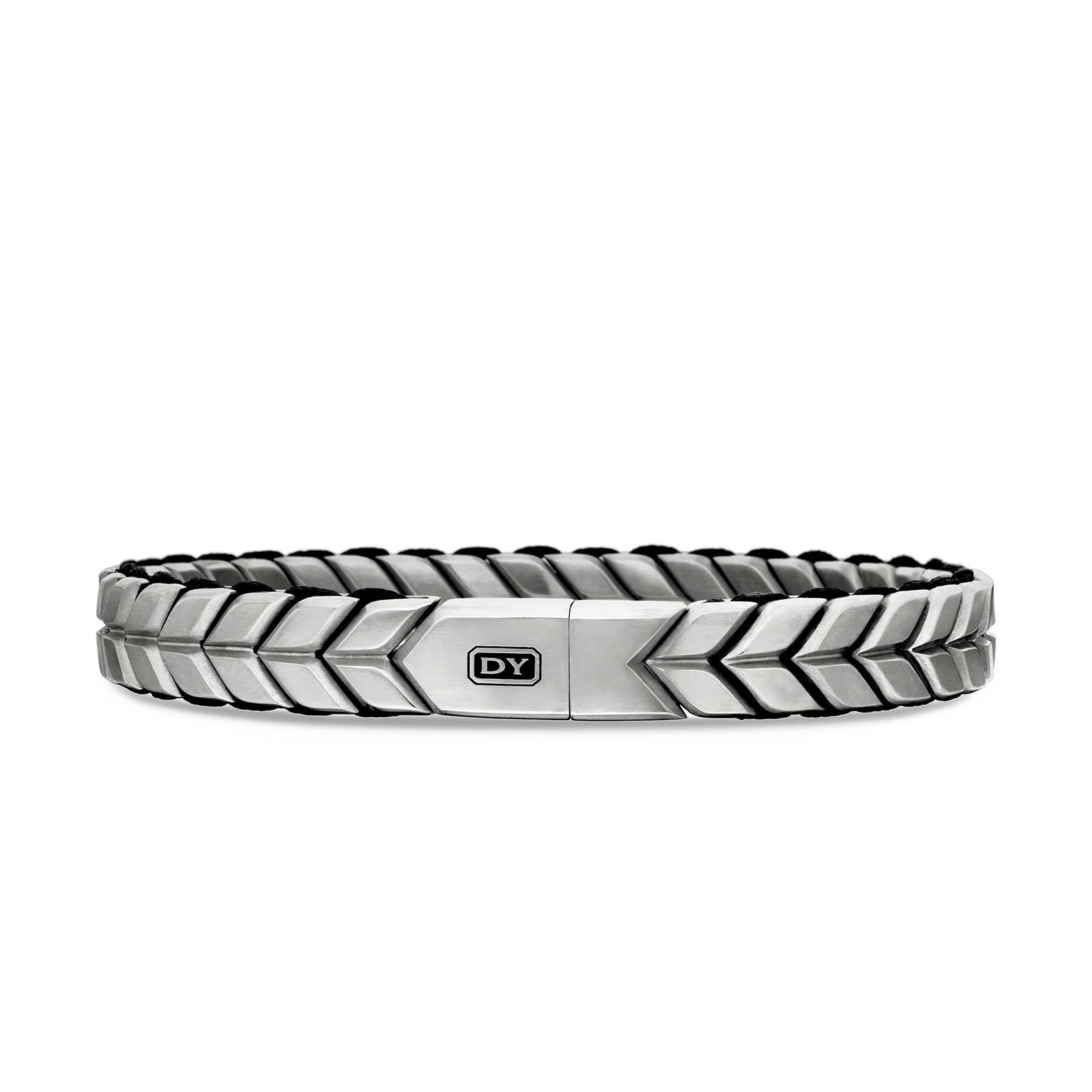 David Yurman Chevron Woven Bracelet In Sterling Silver With Black Nylon, 9mm - Size Medium