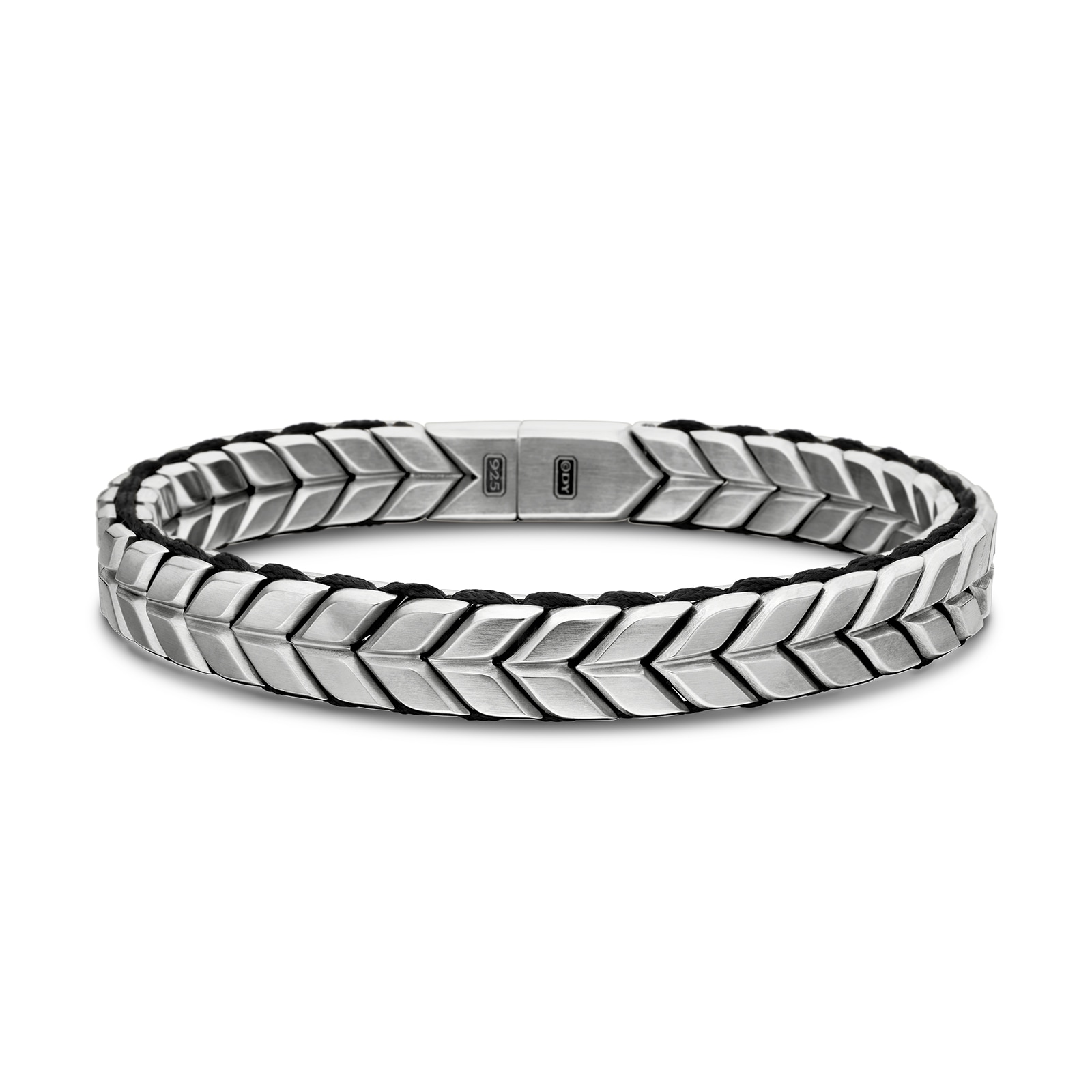 David Yurman Chevron Woven Bracelet In Sterling Silver With Black Nylon, 9mm - Size Medium