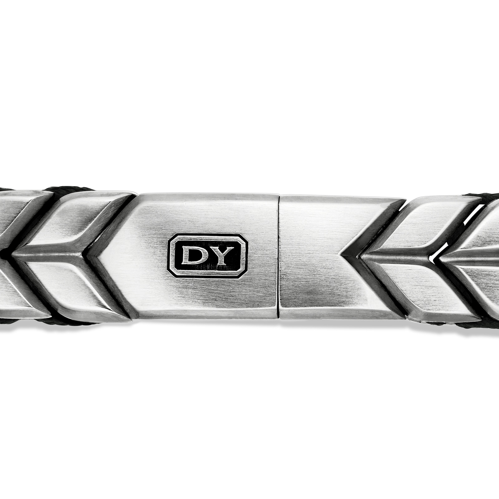 David Yurman Chevron Woven Bracelet In Sterling Silver With Black Nylon, 9mm - Size Medium