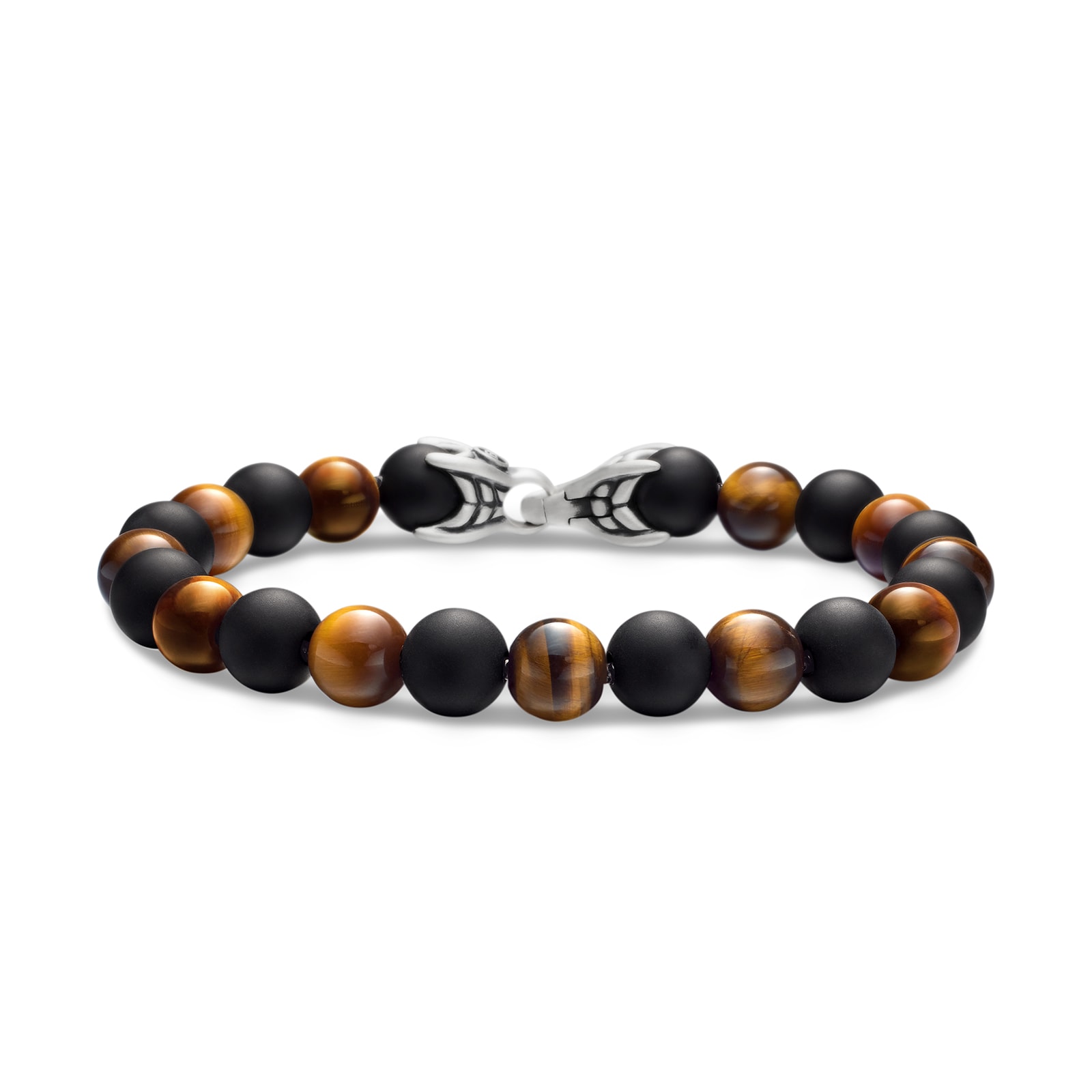 David Yurman Spiritual Beads Alternating Bracelet In Sterling Silver With Tiger's Eye and Black Onyx, 8mm