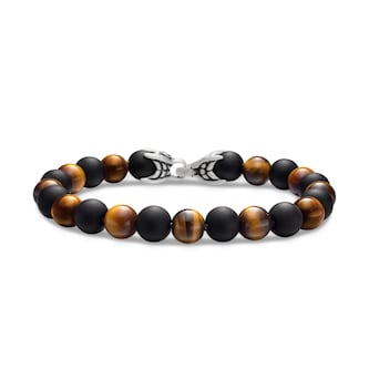 David Yurman Spiritual Beads Alternating Bracelet In Sterling Silver With Tiger's Eye and Black Onyx, 8mm