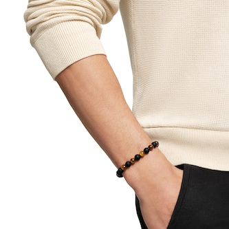 David Yurman Spiritual Beads Alternating Bracelet In Sterling Silver With Tiger's Eye and Black Onyx, 8mm