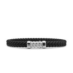 37360422 - Chevron Bracelet In Black Rubber With Sterling Silver, 6mm - Size Medium