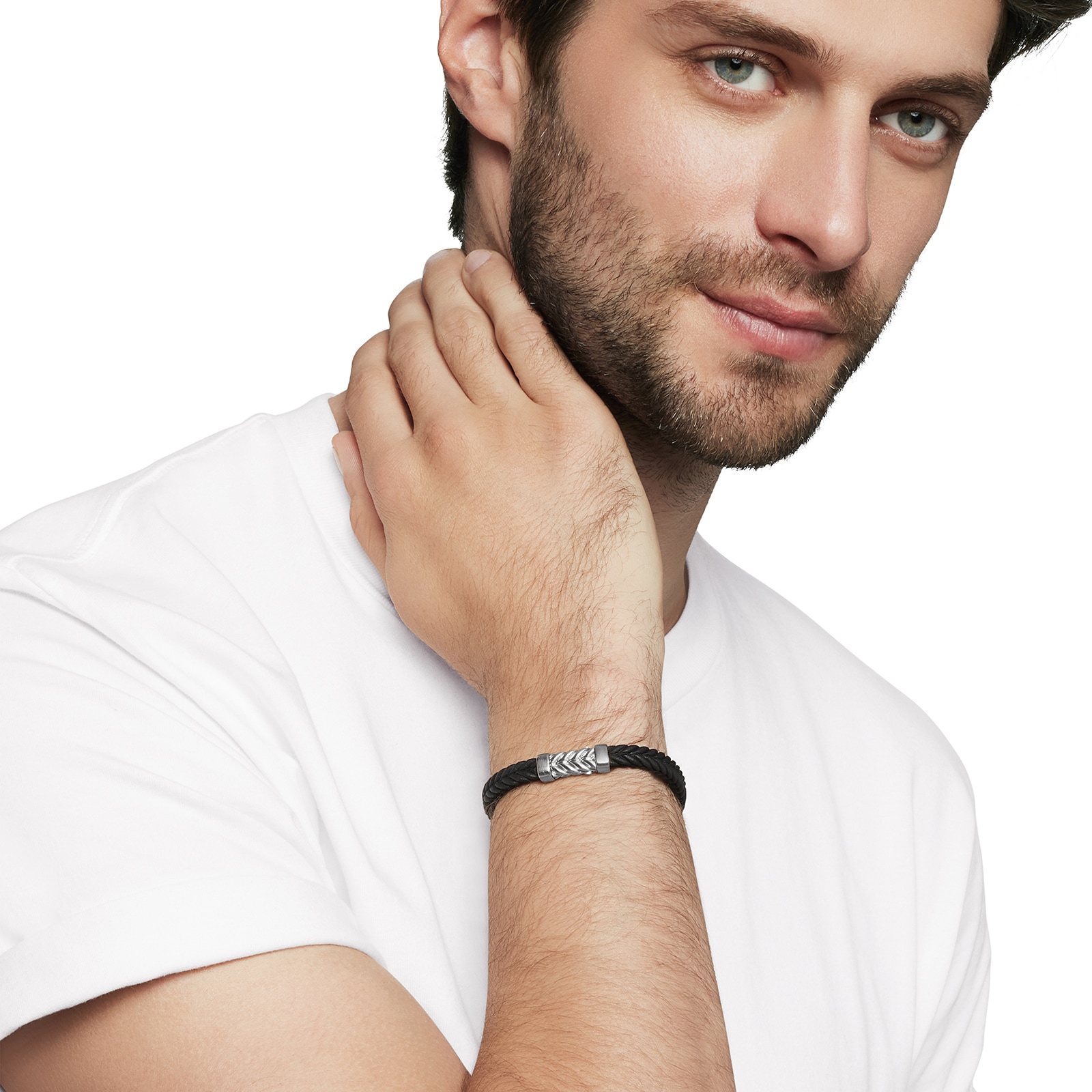 David Yurman Chevron Bracelet In Black Rubber With Sterling Silver, 6mm - Size Medium