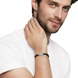David Yurman Chevron Bracelet In Black Rubber With Sterling Silver, 6mm - Size Medium