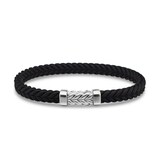 David Yurman Chevron Bracelet In Black Rubber With Sterling Silver, 6mm - Size Medium