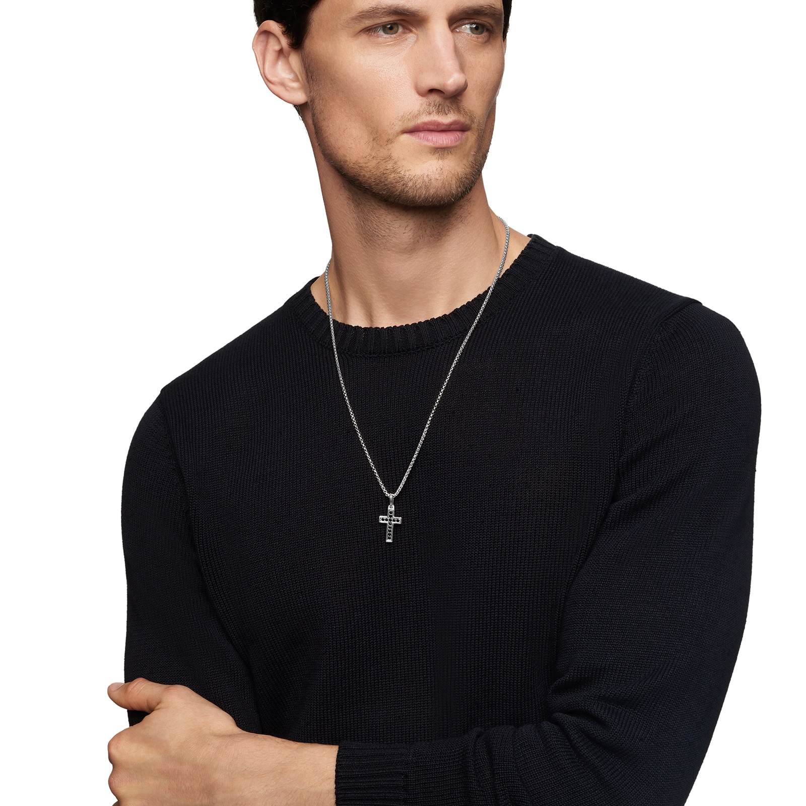 David Yurman Pavé Cross Pendant In Sterling Silver With Black Diamonds, 23mm