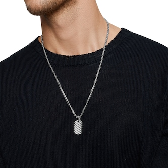 David Yurman Sculpted Cable Tag In Sterling Silver, 27mm David Yurman Sculpted Cable Tag In Sterling Silver, 27mm