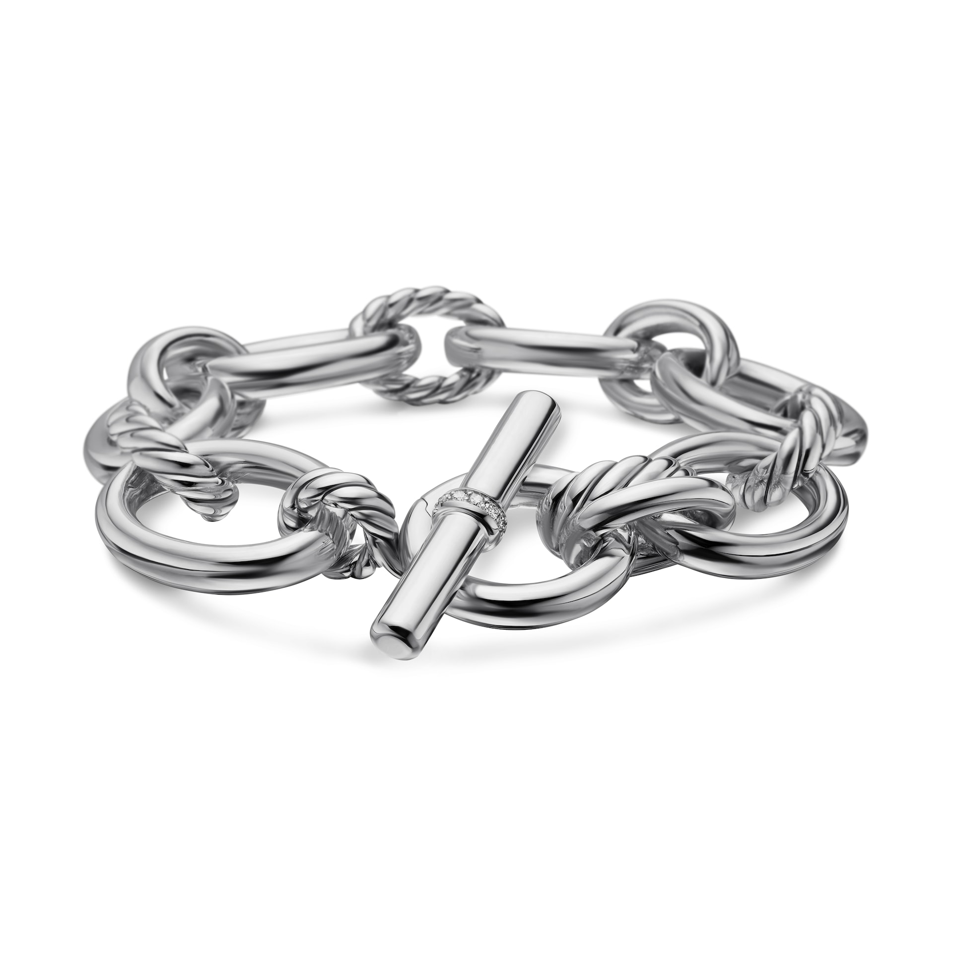 David Yurman DY Mercer™ Chain Bracelet in Sterling Silver with Diamonds, 25mm - Size Small