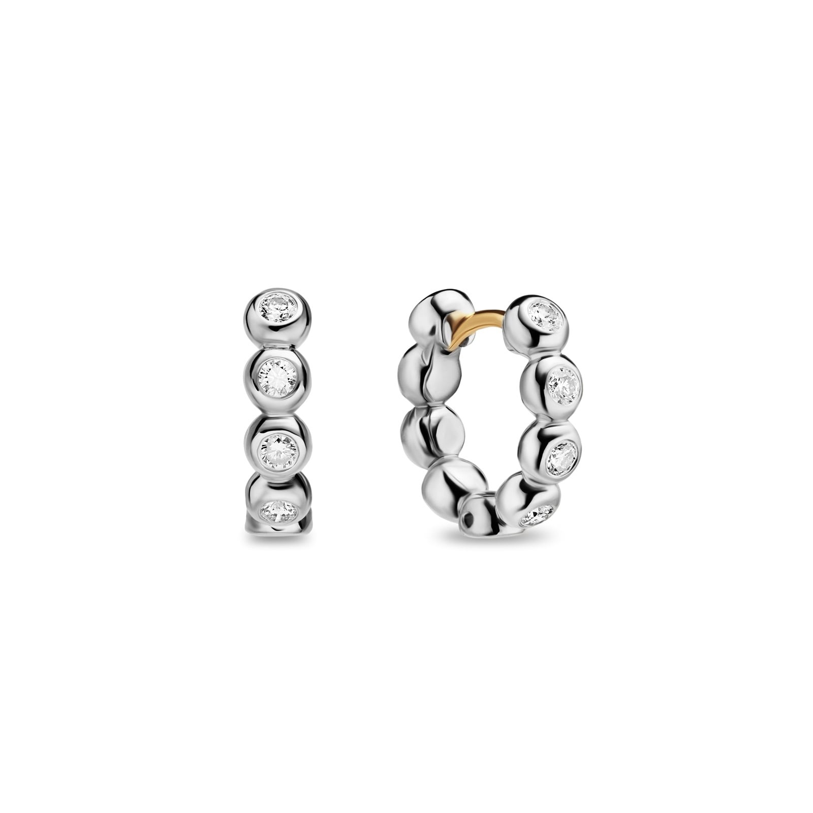Bezel Set Hoop Earrings In Sterling Silver With Diamonds, 13.4mm