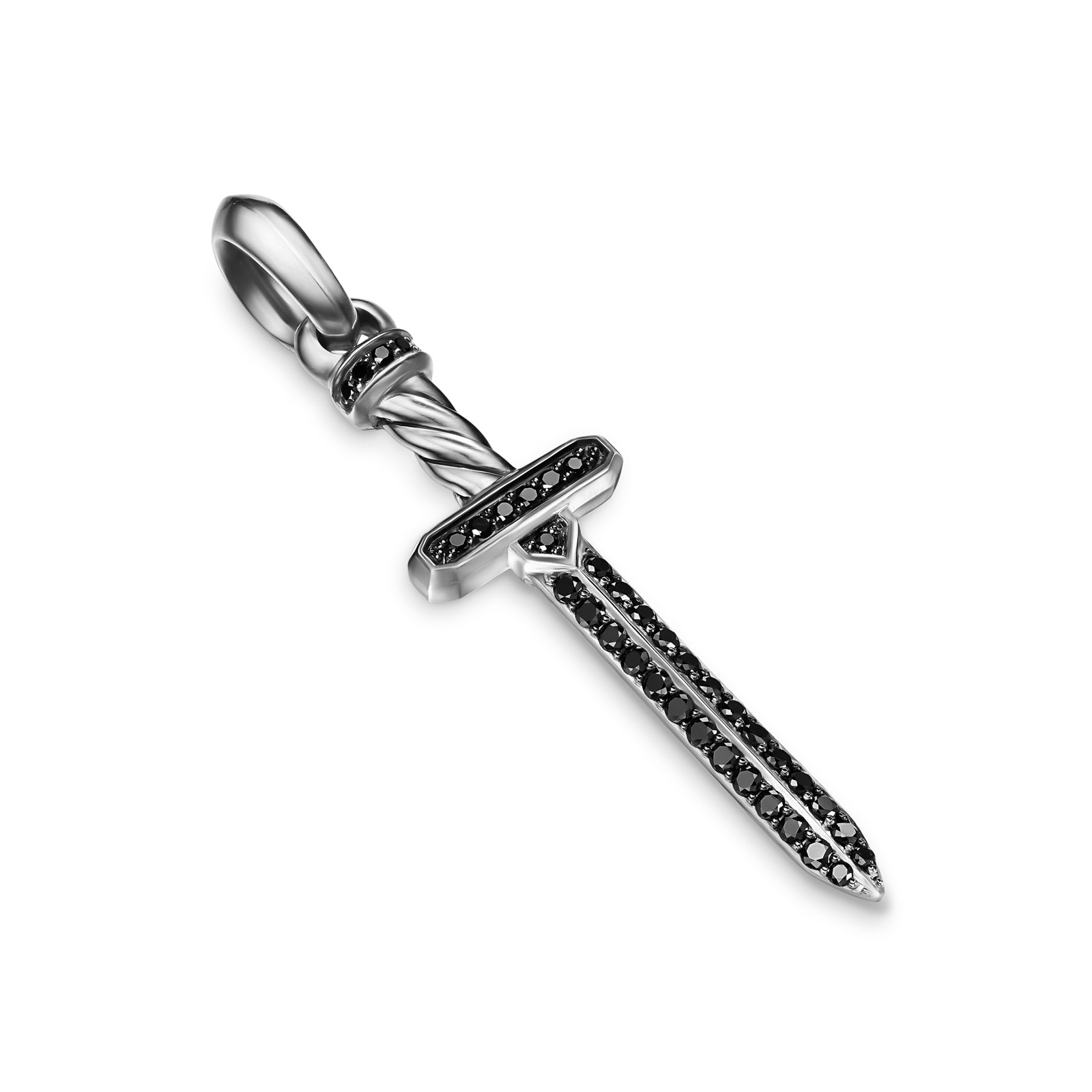 David Yurman Pavé Sword Amulet In Sterling Silver With Black Diamonds, 41.3mm David Yurman Pavé Sword Amulet In Sterling Silver With Black Diamonds, 41.3mm