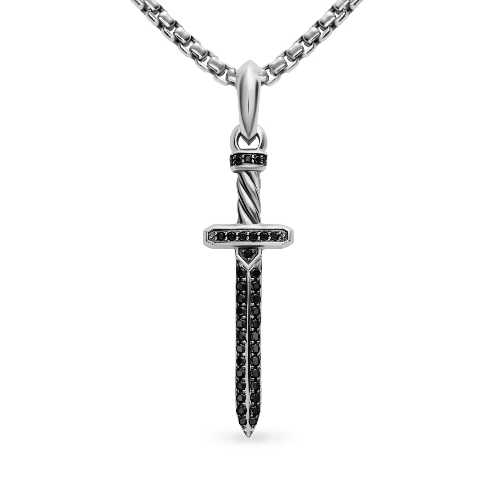 David Yurman Pavé Sword Amulet In Sterling Silver With Black Diamonds, 41.3mm David Yurman Pavé Sword Amulet In Sterling Silver With Black Diamonds, 41.3mm