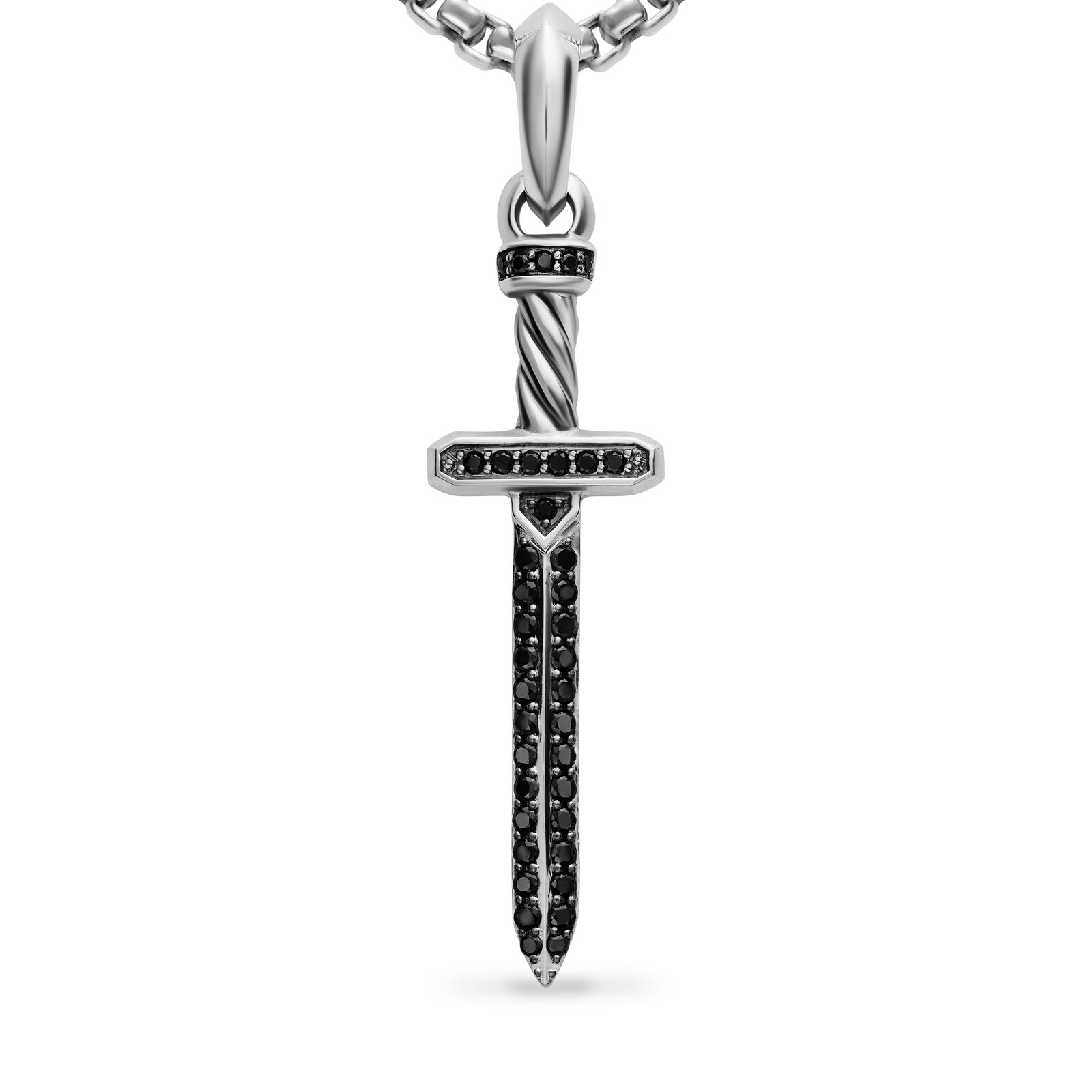 David Yurman Pavé Sword Amulet In Sterling Silver With Black Diamonds, 41.3mm