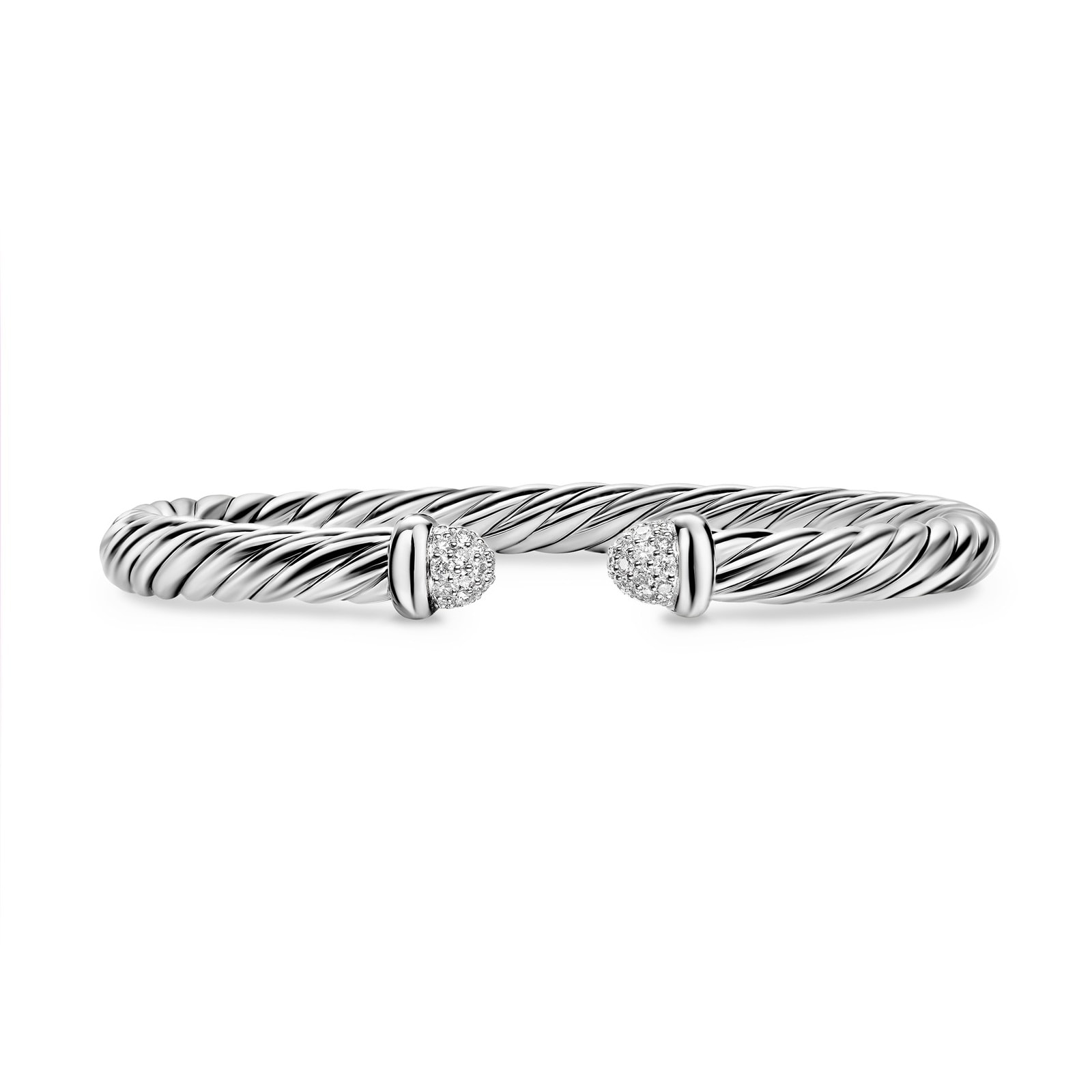 David Yurman Cable Flex Bracelet In Sterling Silver With Diamonds, 6mm David Yurman Cable Flex Bracelet In Sterling Silver With Diamonds, 6mm