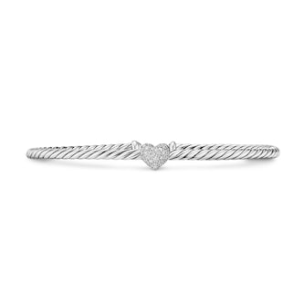 David Yurman Micro Cable Flex® Heart Station Bracelet in Sterling Silver With Diamonds, 2.6mm
