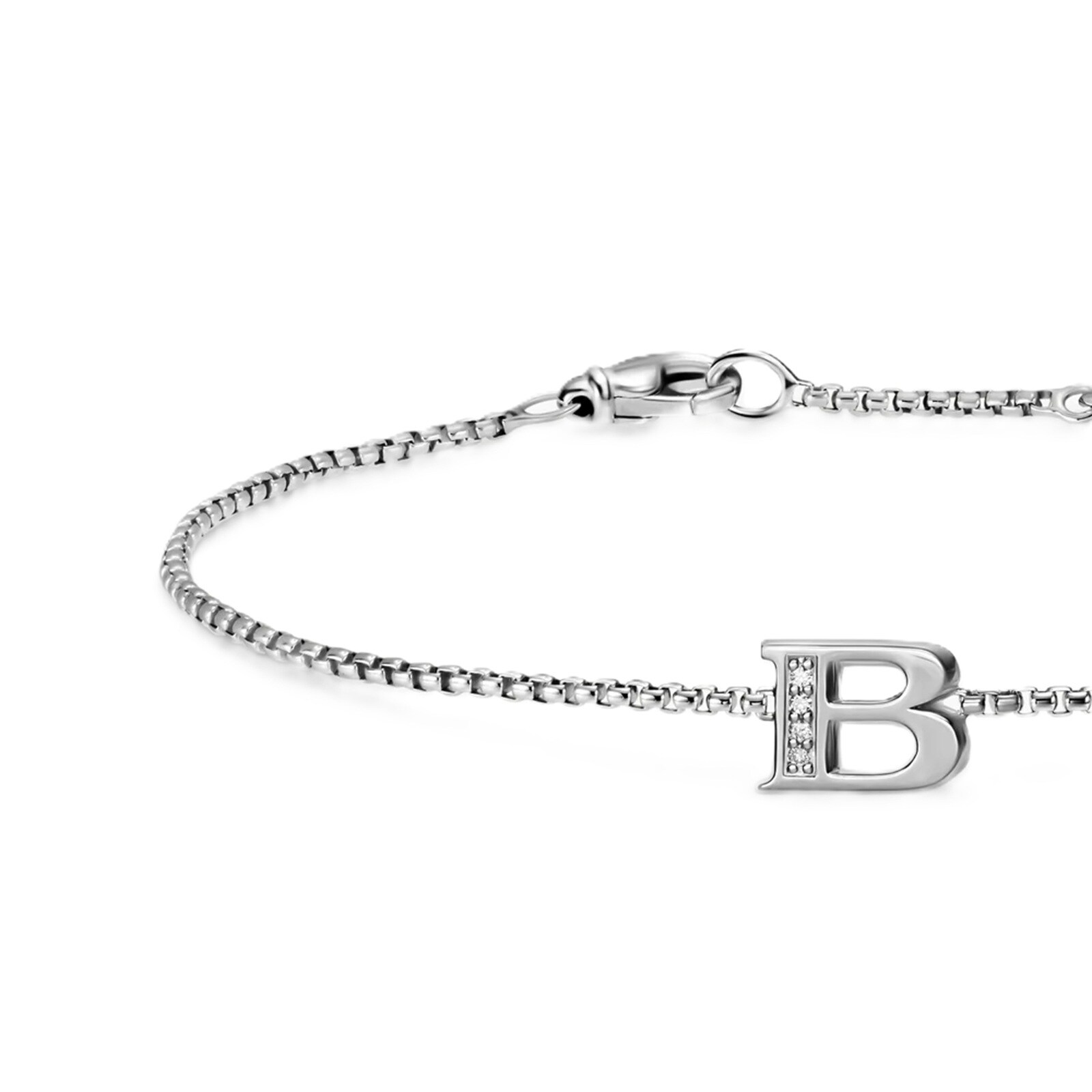 David Yurman Petite Intial B Chain Bracelet In Sterling Silver With Diamonds David Yurman Petite Intial B Chain Bracelet In Sterling Silver With Diamonds
