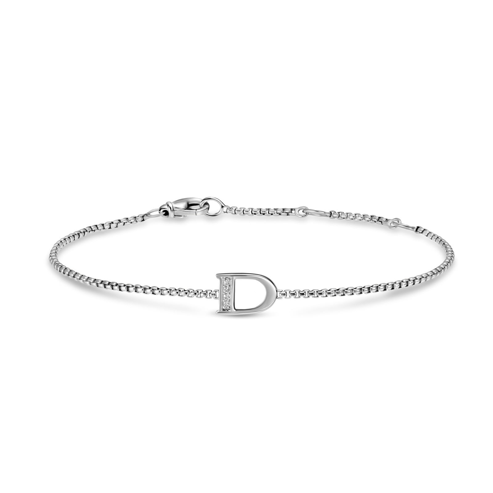 David Yurman Petite Intial D Chain Bracelet In Sterling Silver With Diamonds David Yurman Petite Intial D Chain Bracelet In Sterling Silver With Diamonds