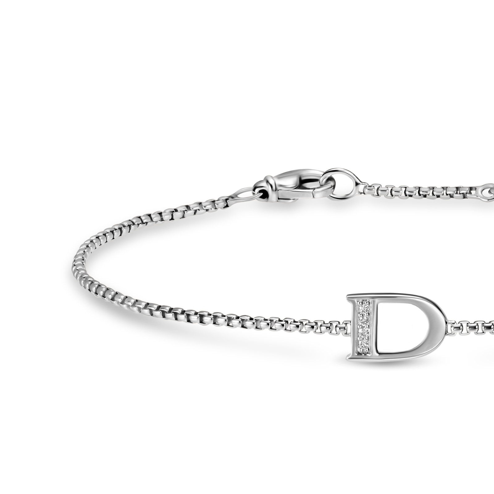 David Yurman Petite Intial D Chain Bracelet In Sterling Silver With Diamonds David Yurman Petite Intial D Chain Bracelet In Sterling Silver With Diamonds