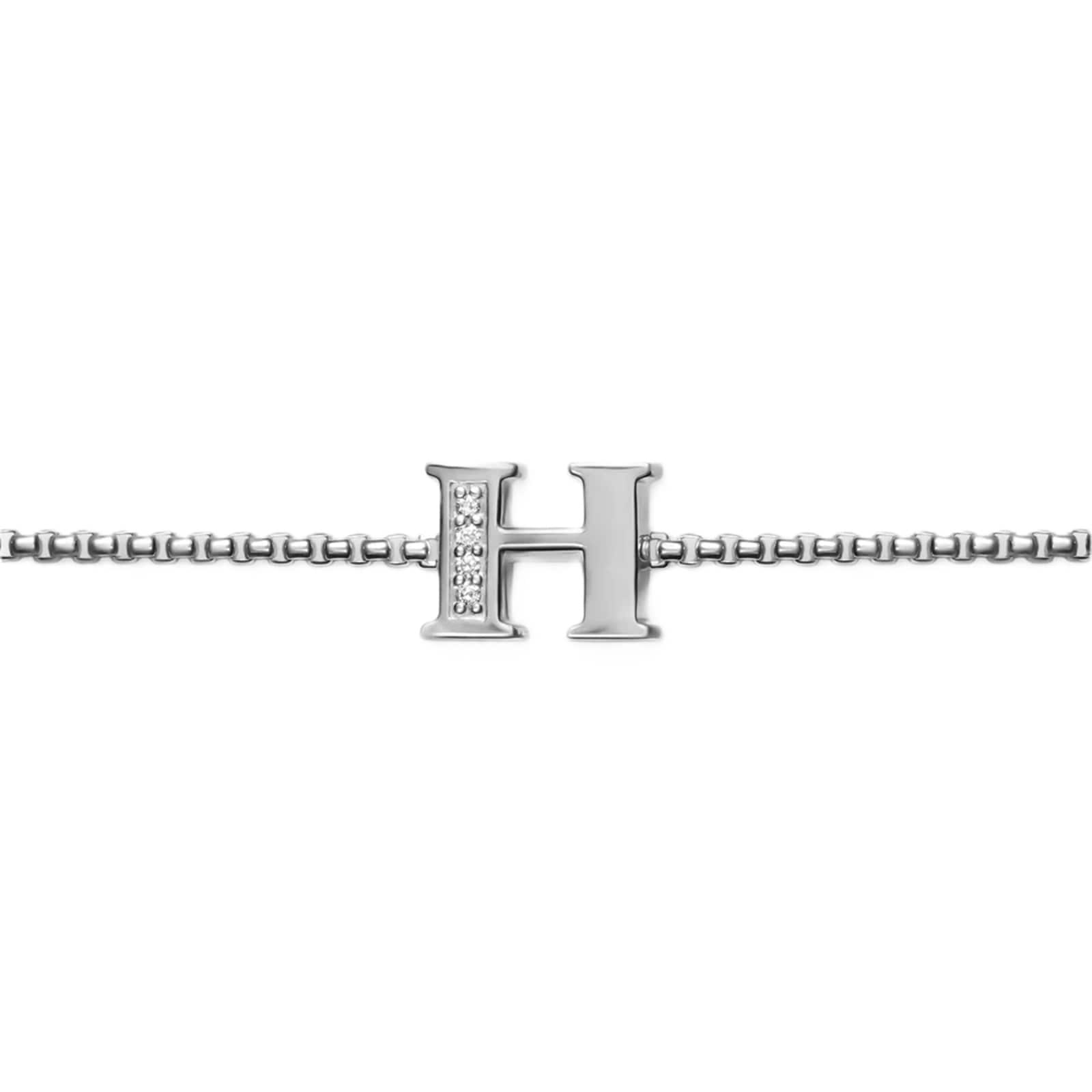 David Yurman Petite Intial H Chain Bracelet In Sterling Silver With Diamonds