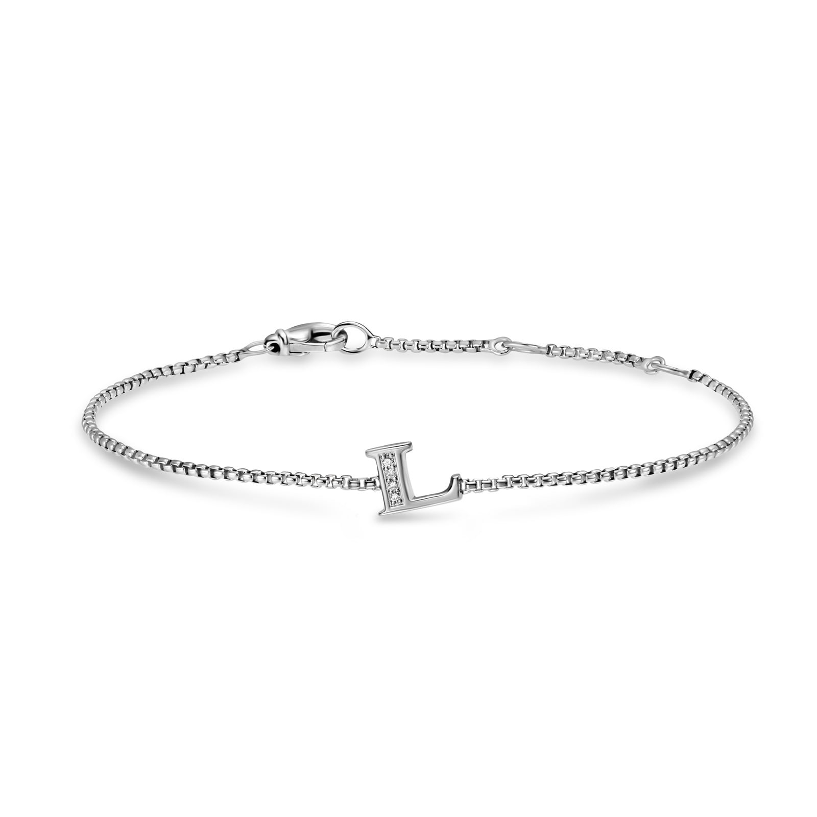 David Yurman Petite Intial L Chain Bracelet In Sterling Silver With Diamonds