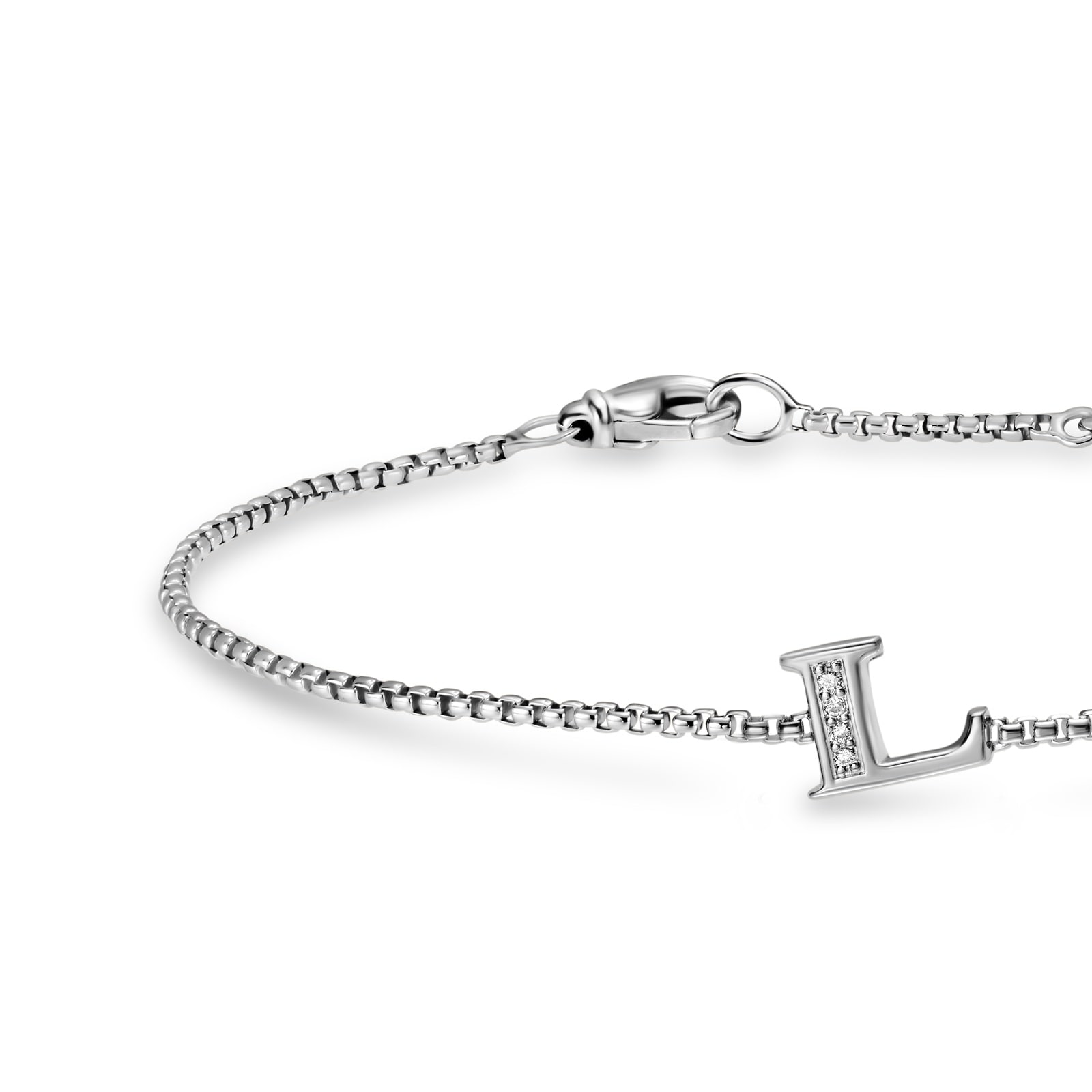 David Yurman Petite Intial L Chain Bracelet In Sterling Silver With Diamonds David Yurman Petite Intial L Chain Bracelet In Sterling Silver With Diamonds