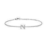 David Yurman Petite Intial N Chain Bracelet In Sterling Silver With Diamonds - Size Medium