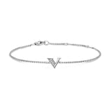 David Yurman Petite Intial V Chain Bracelet In Sterling Silver With Diamonds - Size Medium