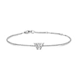 David Yurman Petite Intial W Chain Bracelet In Sterling Silver With Diamonds - Size Medium