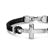 David Yurman Streamline® Cross Station Bracelet In Sterling Silver And Black Leather, 17mm