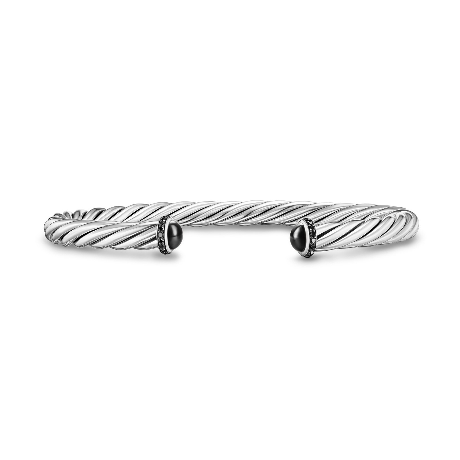 David Yurman Cable Cuff Bracelet In Sterling Silver With Black Onyx And Black Diamonds, 6mm David Yurman Cable Cuff Bracelet In Sterling Silver With Black Onyx And Black Diamonds, 6mm