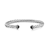 David Yurman Cable Cuff Bracelet In Sterling Silver With Black Onyx And Black Diamonds, 6mm - Size Small