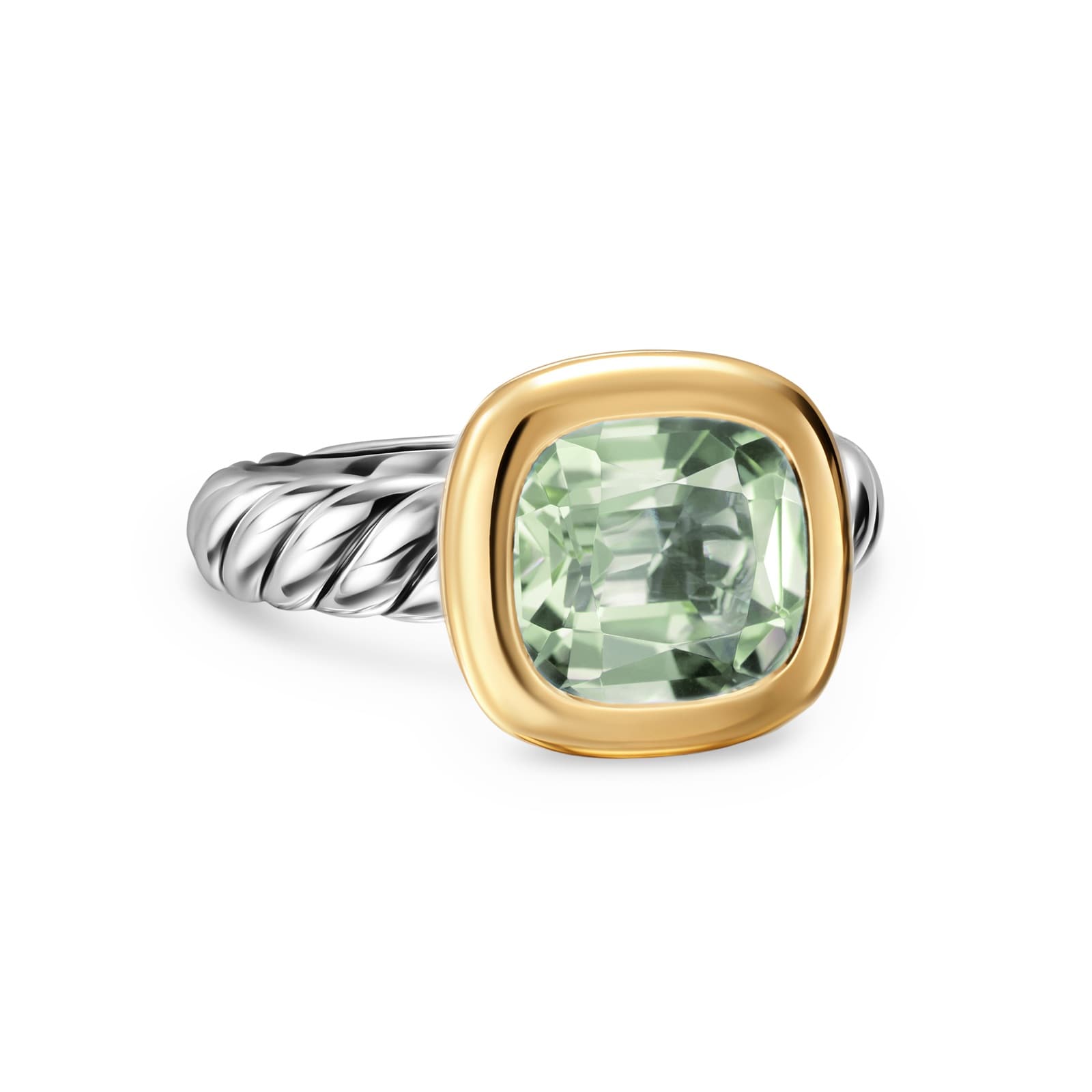 David Yurman DY Mercer® Stone Ring In Sterling Silver With 18ct Yellow Gold And Prasiolite, 10mm