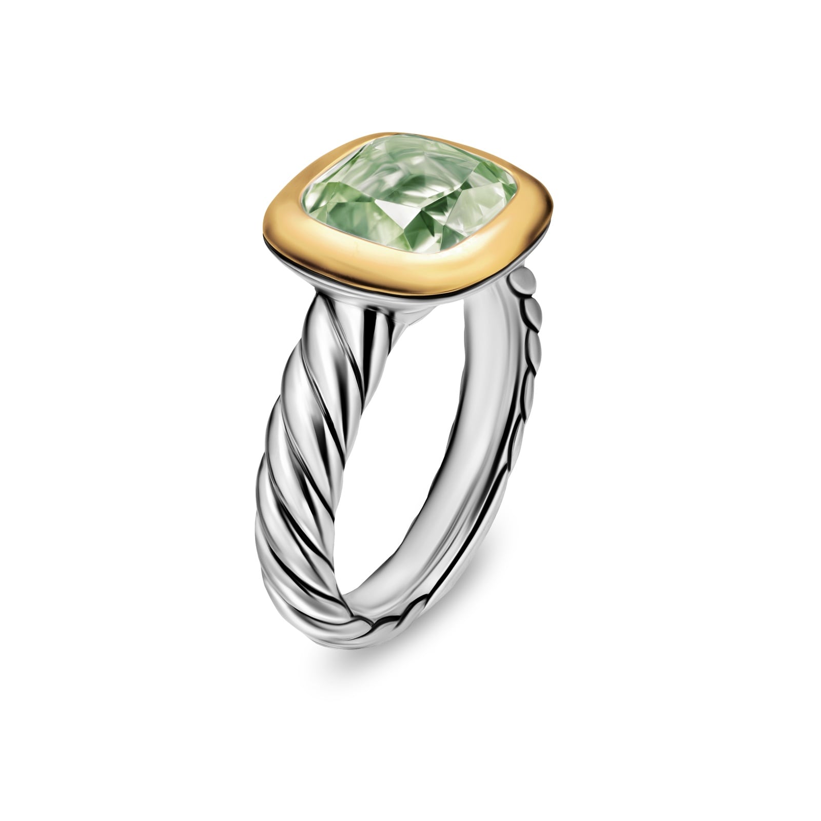 David Yurman DY Mercer® Stone Ring In Sterling Silver With 18ct Yellow Gold And Prasiolite, 10mm