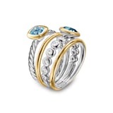 David Yurman DY Mercer® Multi Row 2 Stone Ring In Sterling Silver With 18ct Yellow Gold, Diamond And Blue Topaz, 10mm - Ring Size J