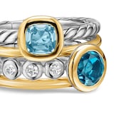 David Yurman DY Mercer® Multi Row 2 Stone Ring In Sterling Silver With 18ct Yellow Gold, Diamond And Blue Topaz, 10mm - Ring Size J