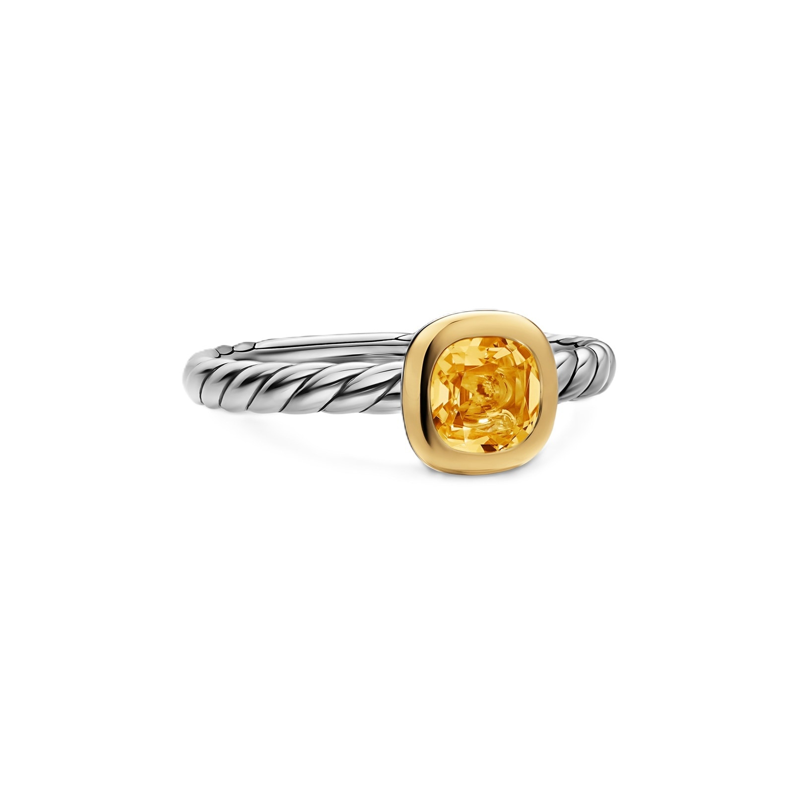 David Yurman DY Mercer® Colour Cable Ring In Sterling Silver with 14ct Yellow Gold And Citrine, 5.5mm David Yurman DY Mercer® Colour Cable Ring In Sterling Silver with 14ct Yellow Gold And Citrine, 5.5mm