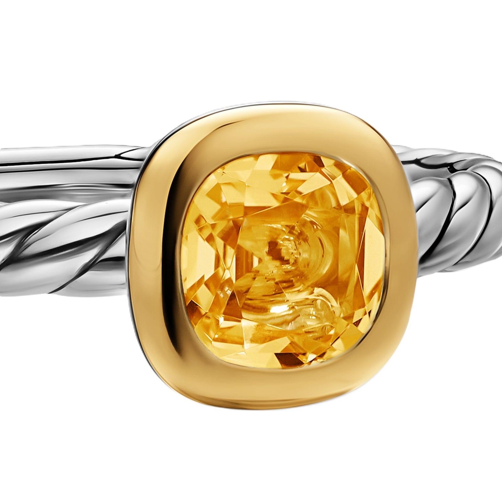 David Yurman DY Mercer® Colour Cable Ring In Sterling Silver with 14ct Yellow Gold And Citrine, 5.5mm David Yurman DY Mercer® Colour Cable Ring In Sterling Silver with 14ct Yellow Gold And Citrine, 5.5mm