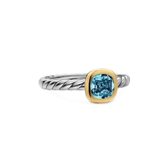 David Yurman DY Mercer® Colour Cable Ring In Sterling Silver With 14ct Yellow Gold And Hampton Blue Topaz, 5.5mm David Yurman DY Mercer® Colour Cable Ring In Sterling Silver With 14ct Yellow Gold And Hampton Blue Topaz, 5.5mm