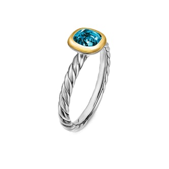 David Yurman DY Mercer® Colour Cable Ring In Sterling Silver With 14ct Yellow Gold And Hampton Blue Topaz, 5.5mm David Yurman DY Mercer® Colour Cable Ring In Sterling Silver With 14ct Yellow Gold And Hampton Blue Topaz, 5.5mm