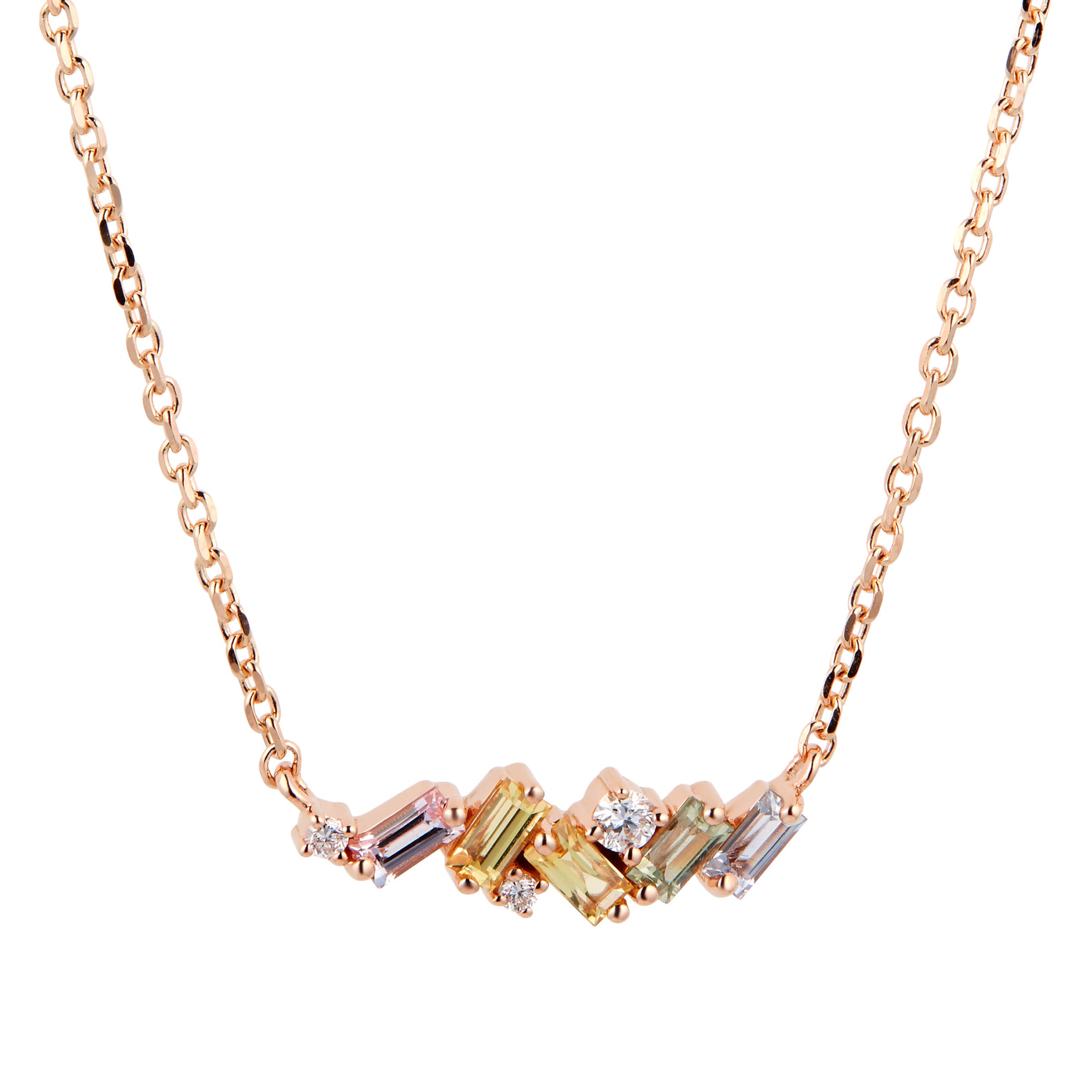 18ct Rose Gold 0.05ct Rainbow Sapphire Fireworks Bar Necklace