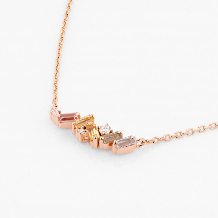 Suzanne Kalan 18ct Rose Gold 0.05ct Rainbow Sapphire Fireworks Bar Necklace