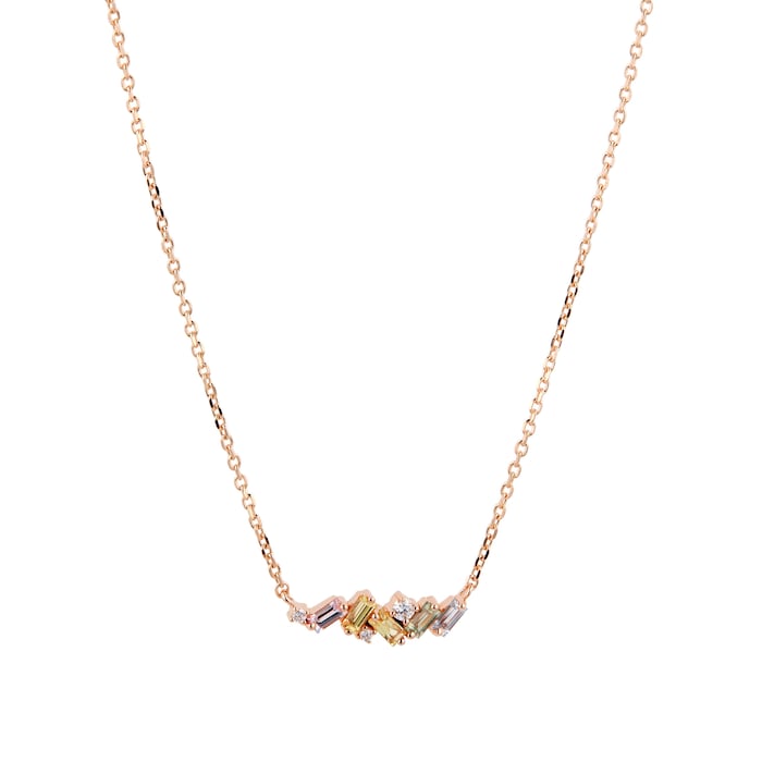 Suzanne Kalan 18ct Rose Gold 0.05ct Rainbow Sapphire Fireworks Bar Necklace