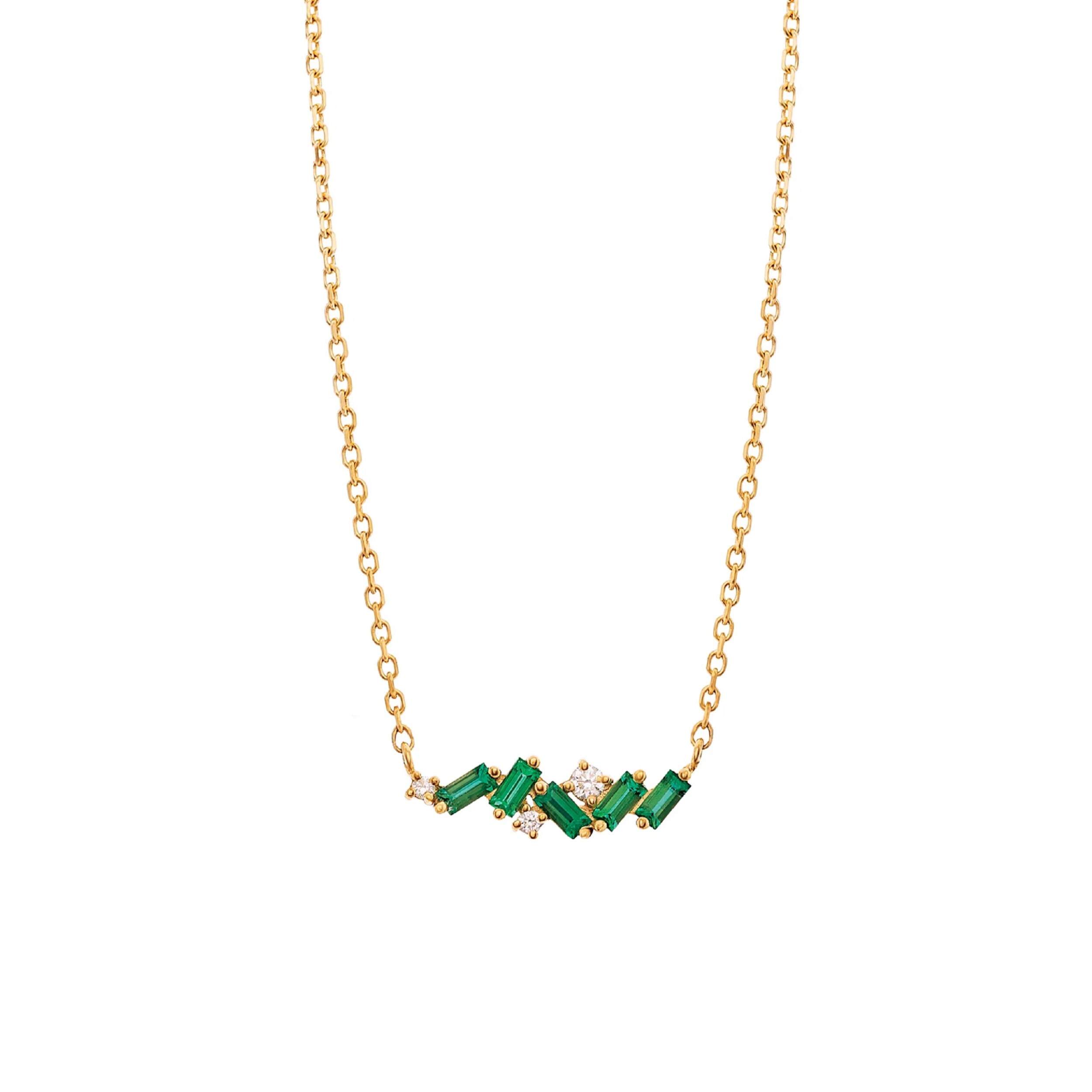 18ct Yellow Gold 0.05ct Diamond 0.25ct Emerald Necklace