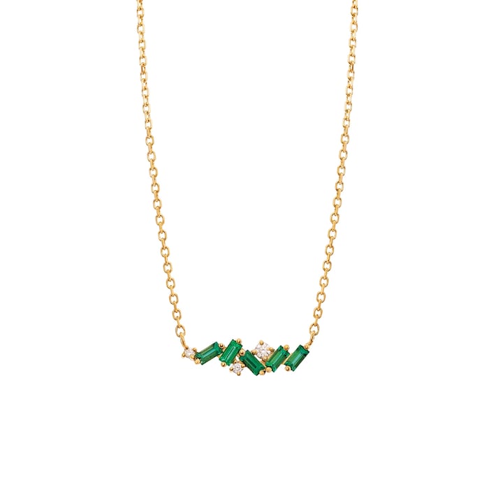 Suzanne Kalan 18ct Yellow Gold 0.05ct Diamond 0.25ct Emerald Necklace