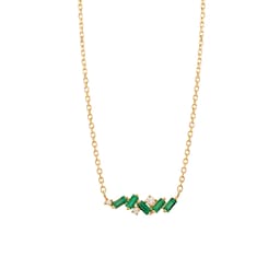37370149 - 18ct Yellow Gold 0.05ct Diamond 0.25ct Emerald Necklace