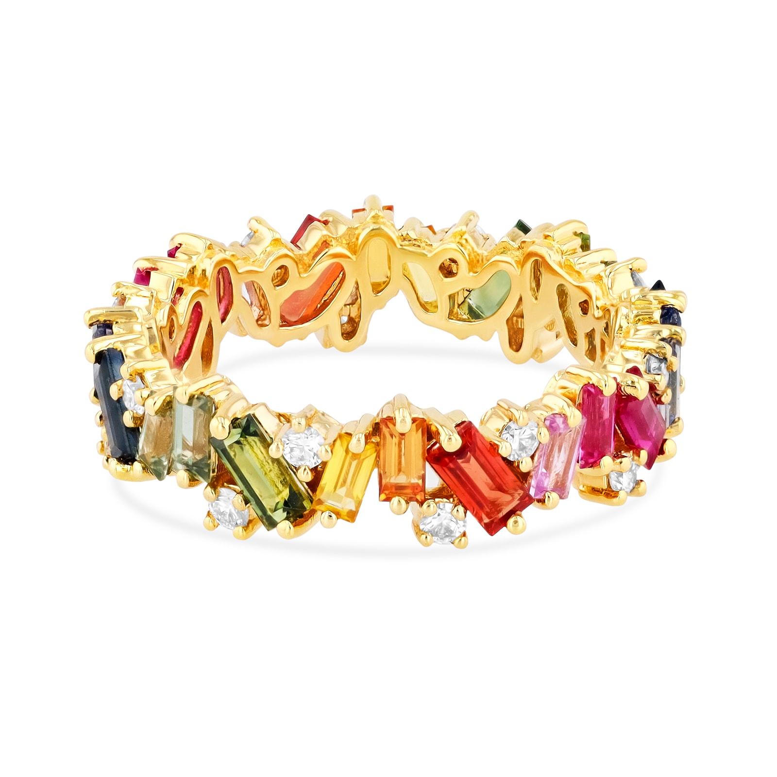 18ct Yellow Gold Rainbow Sapphire & Diamond Eternity Ring - Ring M