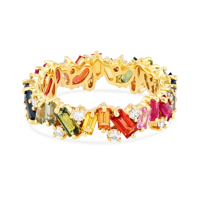 Suzanne Kalan 18ct Yellow Gold Rainbow Sapphire & Diamond Eternity Ring - Ring L