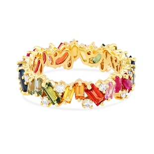 Suzanne Kalan 18ct Yellow Gold Rainbow Sapphire & 0.27cttw Diamond Eternity Ring